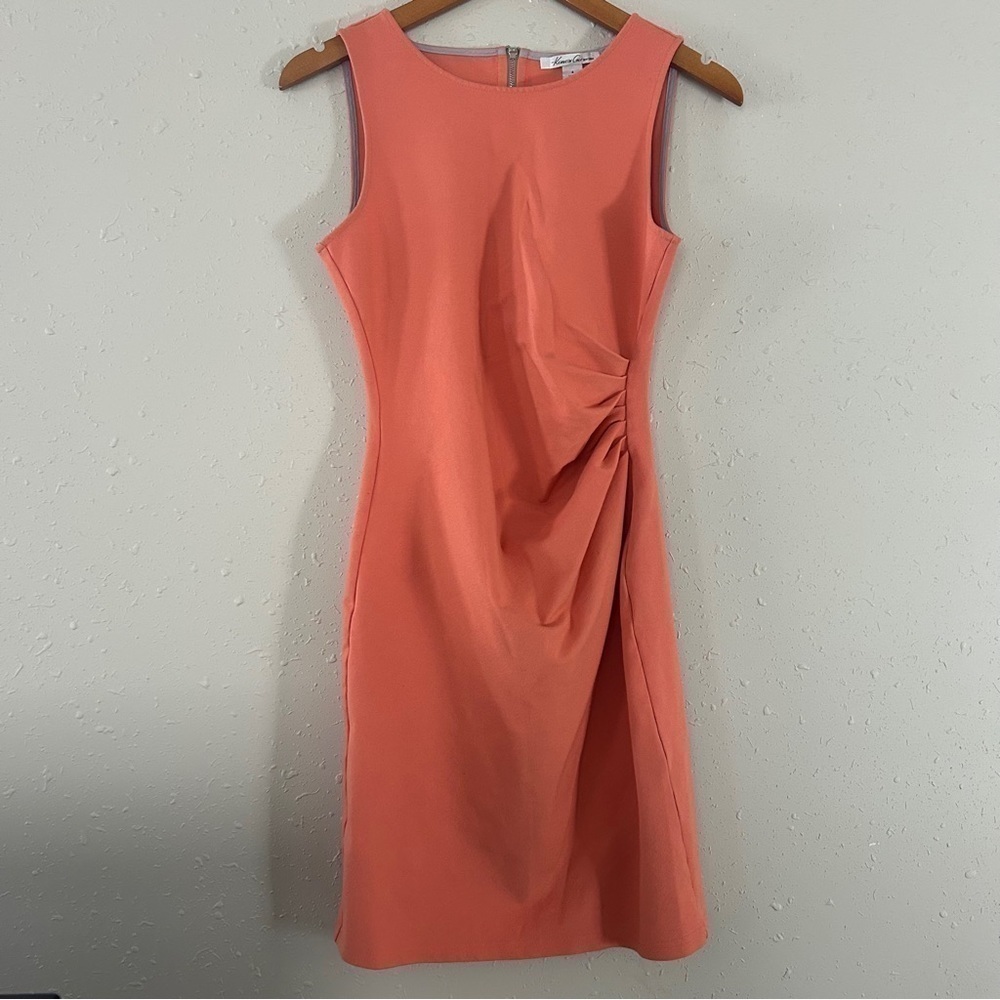 🦋 Kenneth Cole New York Peach Sleeveless Mini Dress Cinched Side Formal Size 4